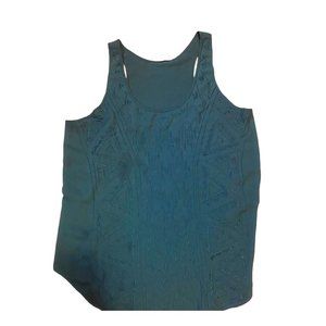 Racer back teal gauzy embroidered tank